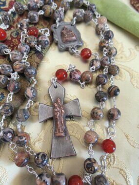 Madonna La Pieta Rosary, Leopard Jasper and Copper